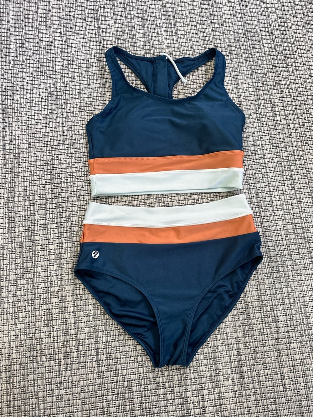 Nani Recycled Atlantic color block cut back crop swim top and bottom sz Small